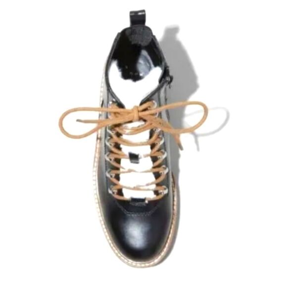 BRAND new womens black faux leather hiking boots sz.6 - Picture 7 of 9